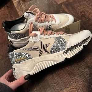 Brand New Golden Goose Running Sole Glitter and Zebra Size 37